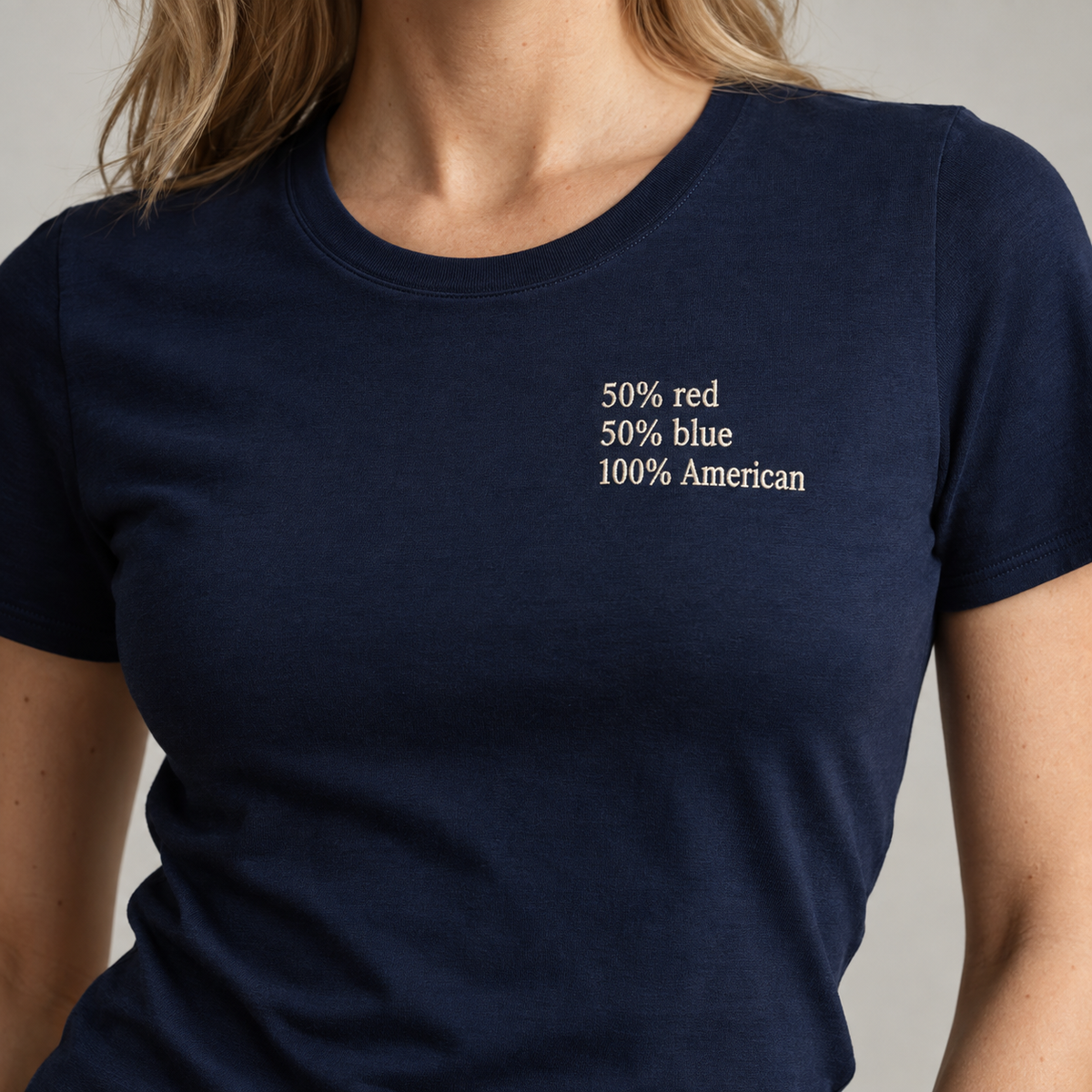 AMERICAN - Navy shirt, model front view