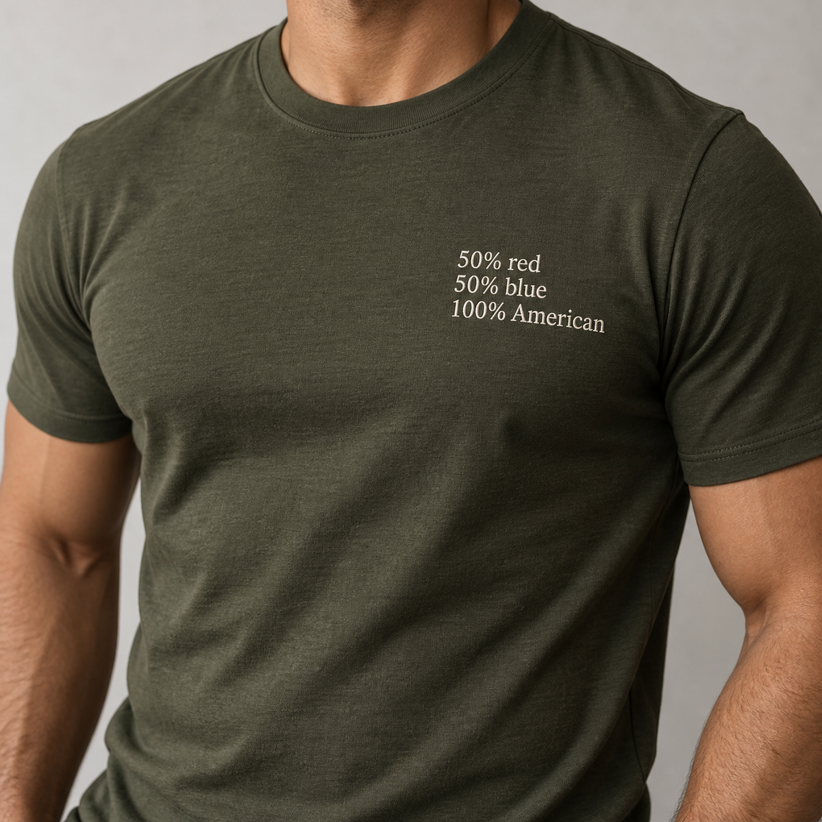 AMERICAN - Military Green shirt, model front view