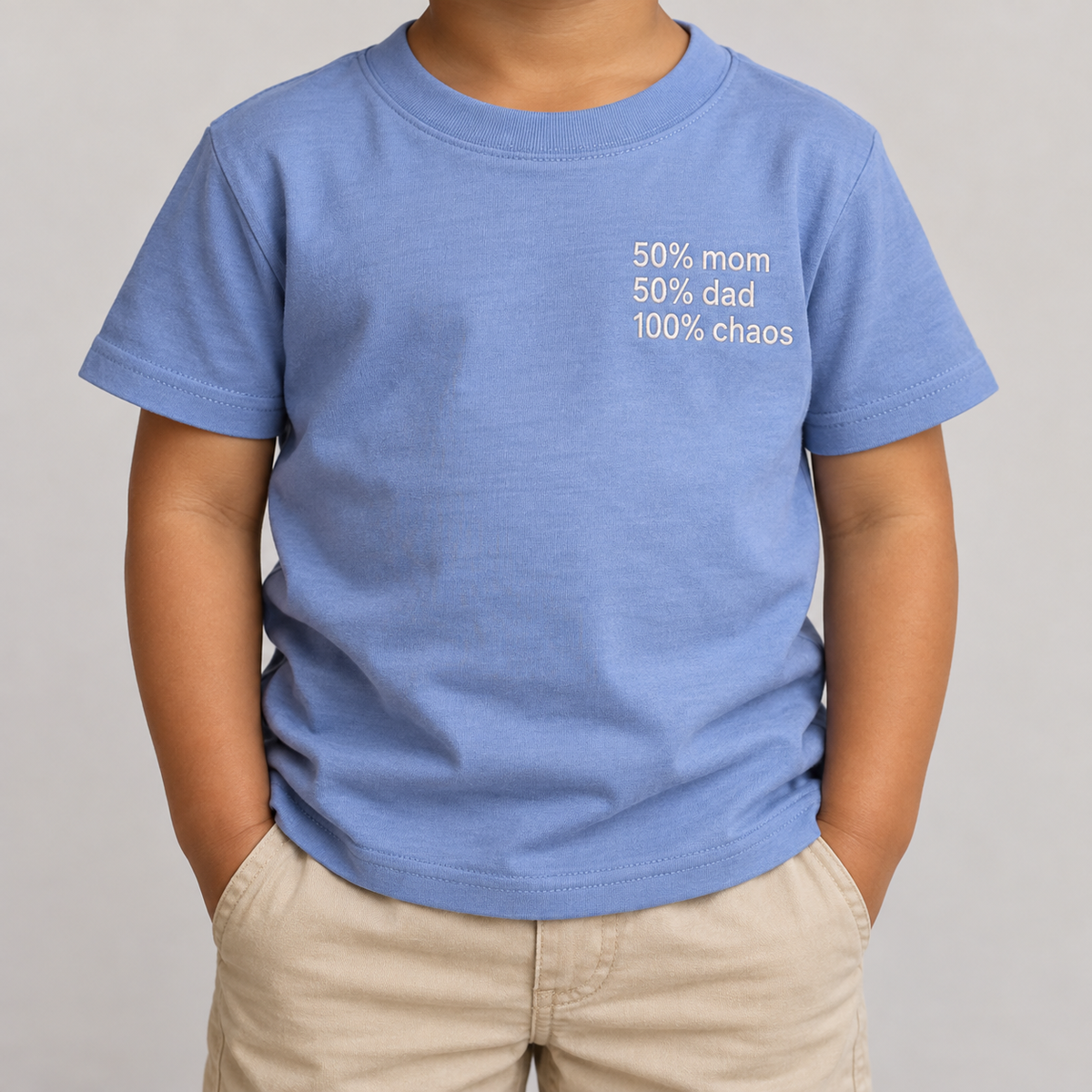 CHAOS - Toddler Heather Columbia Blue Shirt, model front view
