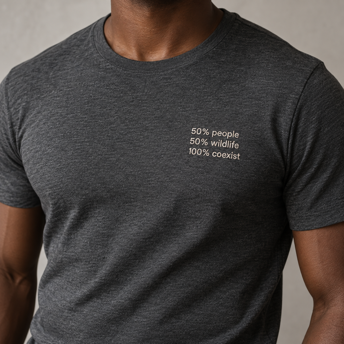 COEXIST - Dark Grey Heather shirt, model front view