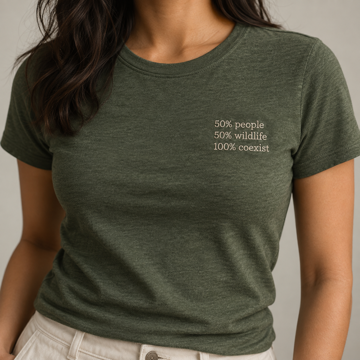 COEXIST - Heather Forest shirt, model front view