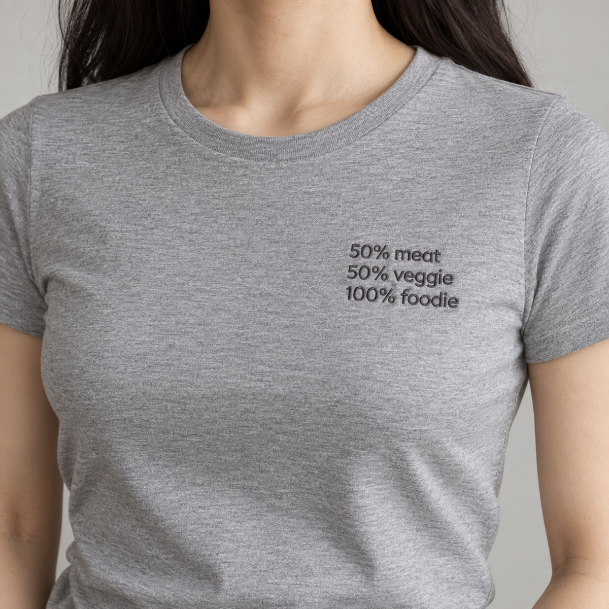 FOODIE — Athletic Heather shirt, model front view