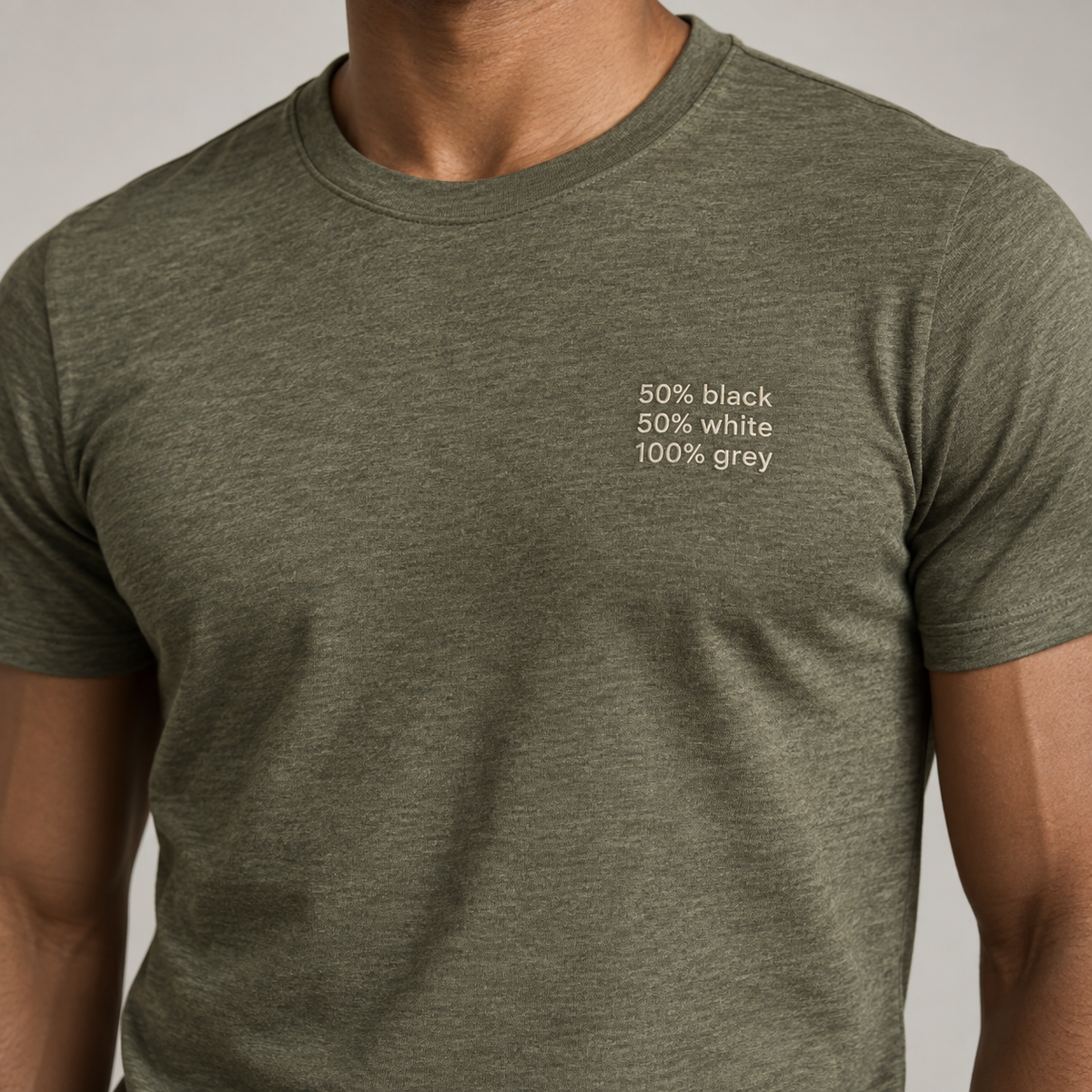 GREY - Heather Olive shirt, model front view