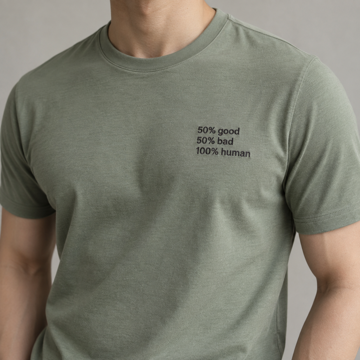 HUMAN - Sage shirt, model front view