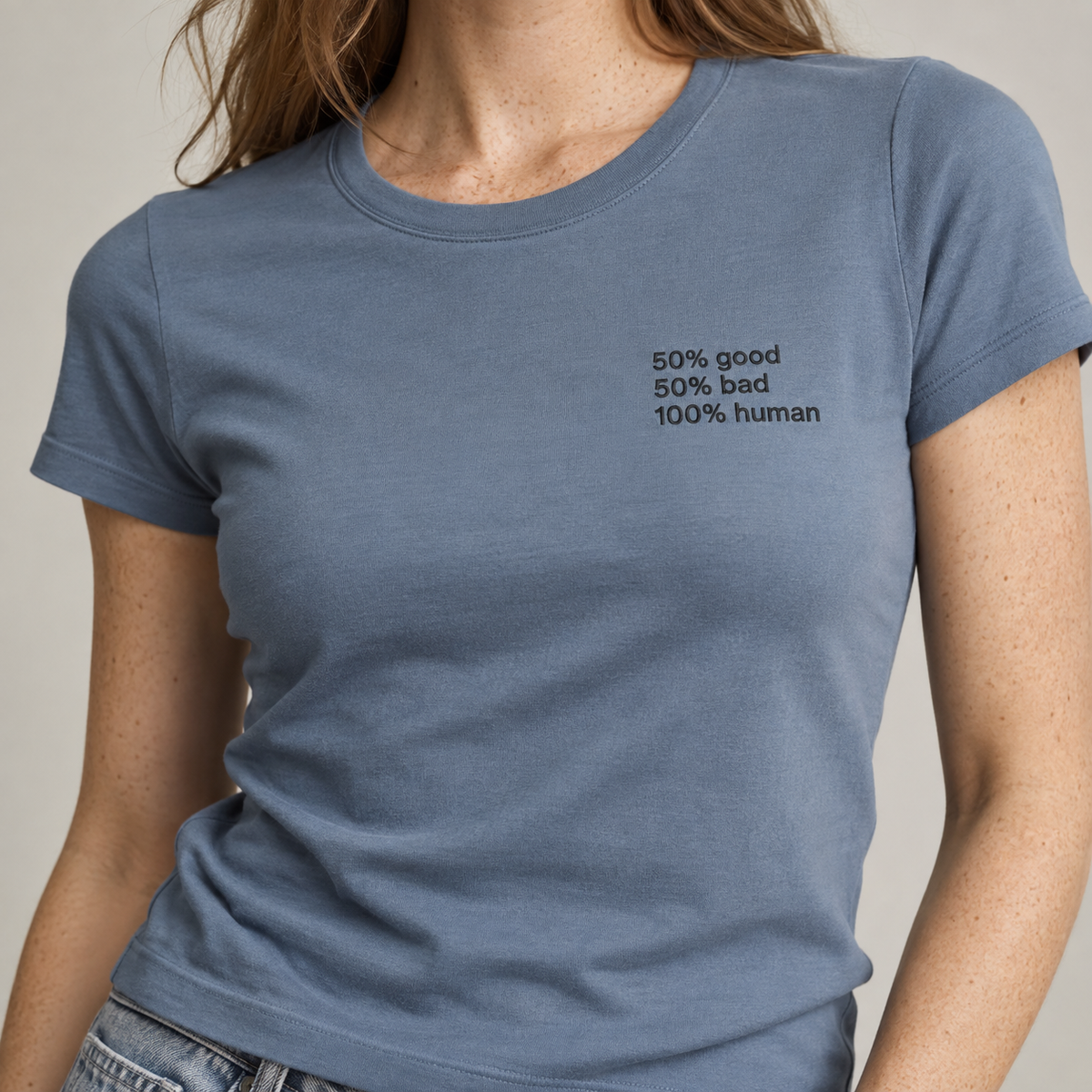 HUMAN - Steel Blue shirt, model front view
