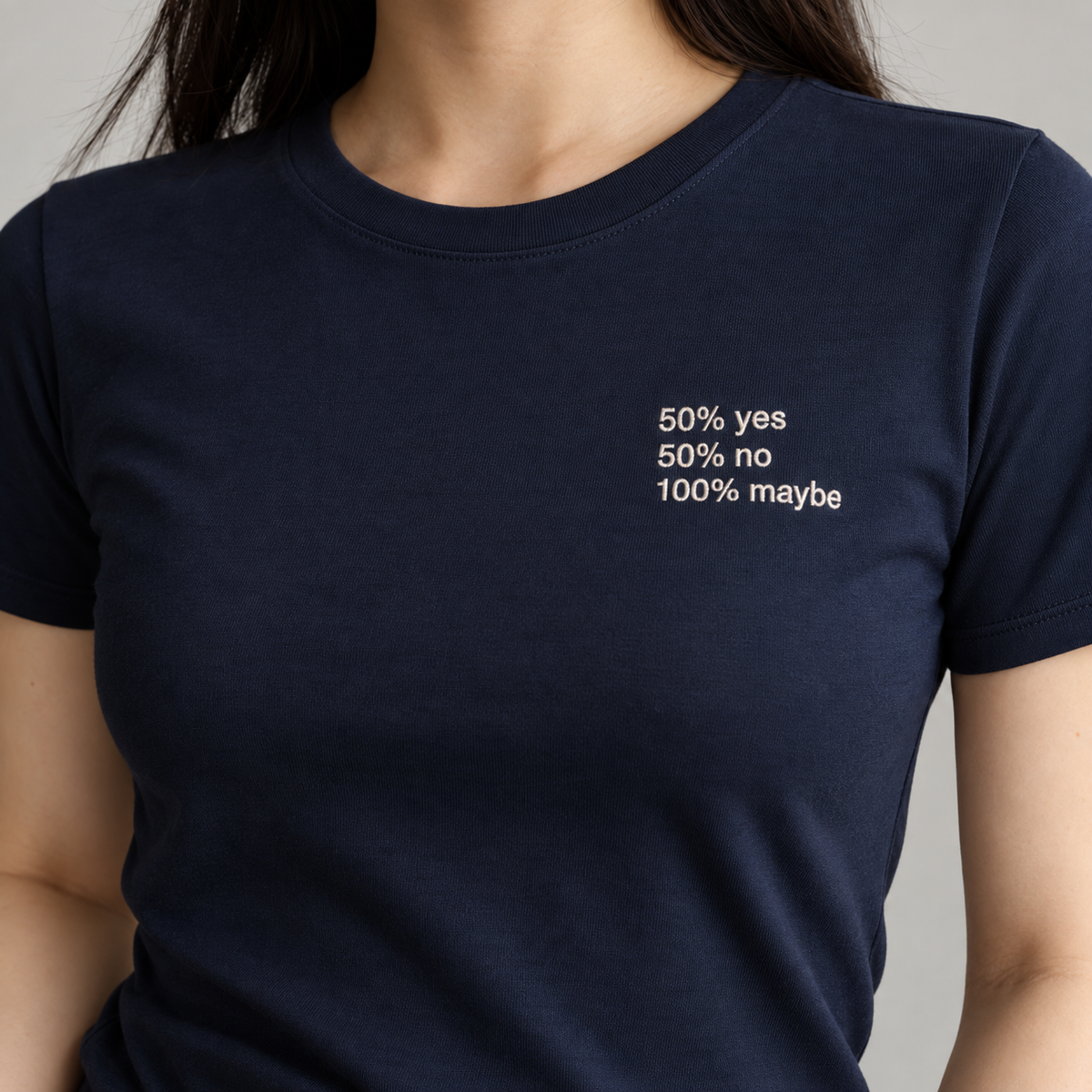 MAYBE — Navy shirt, model front view