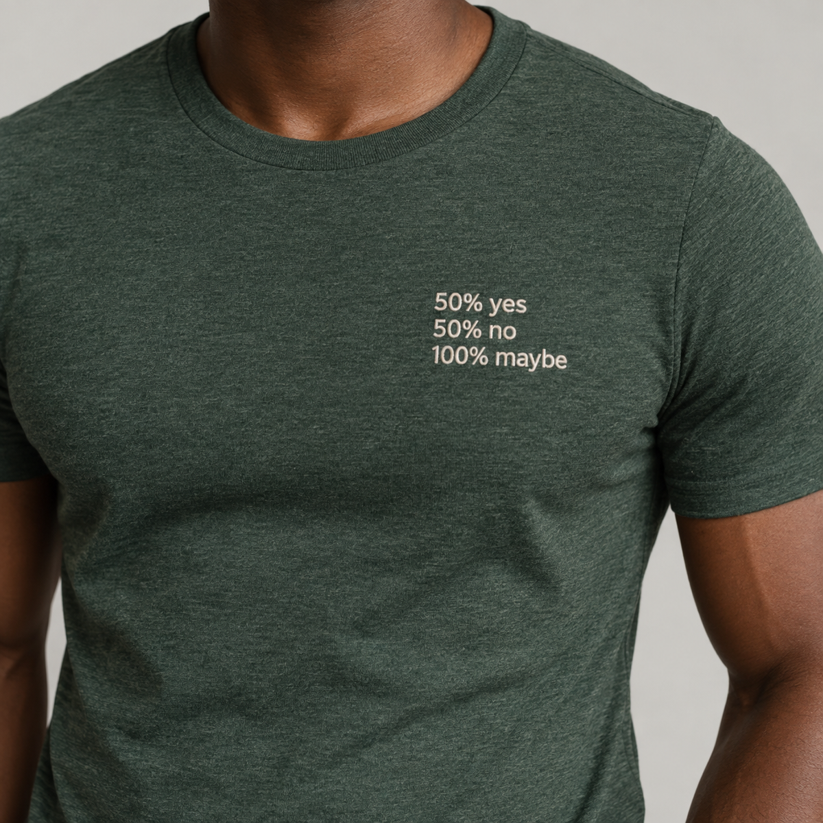 MAYBE — Heather Forest shirt, model front view