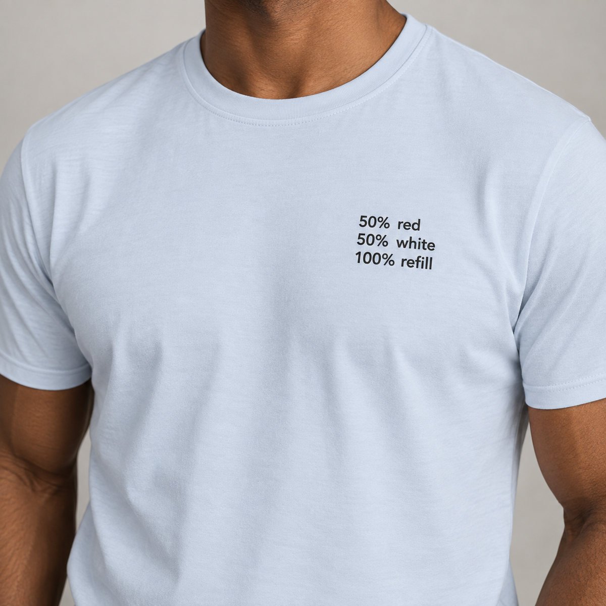 REFILL - Light Blue shirt, model front view