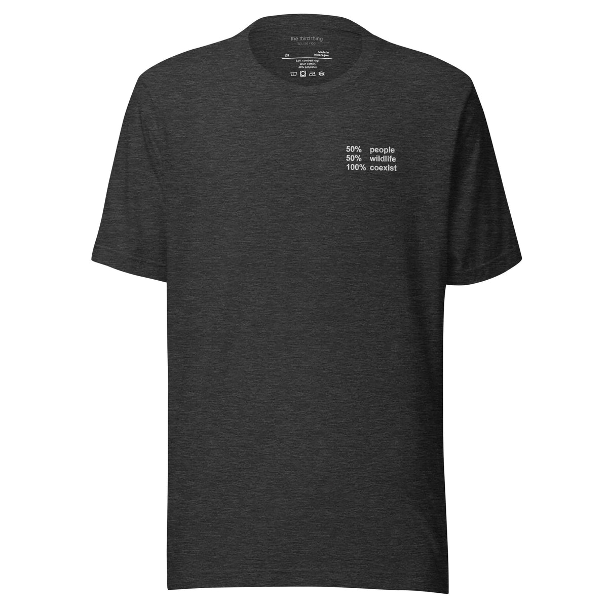 COEXIST - Dark Grey Heather shirt, product mockup front view