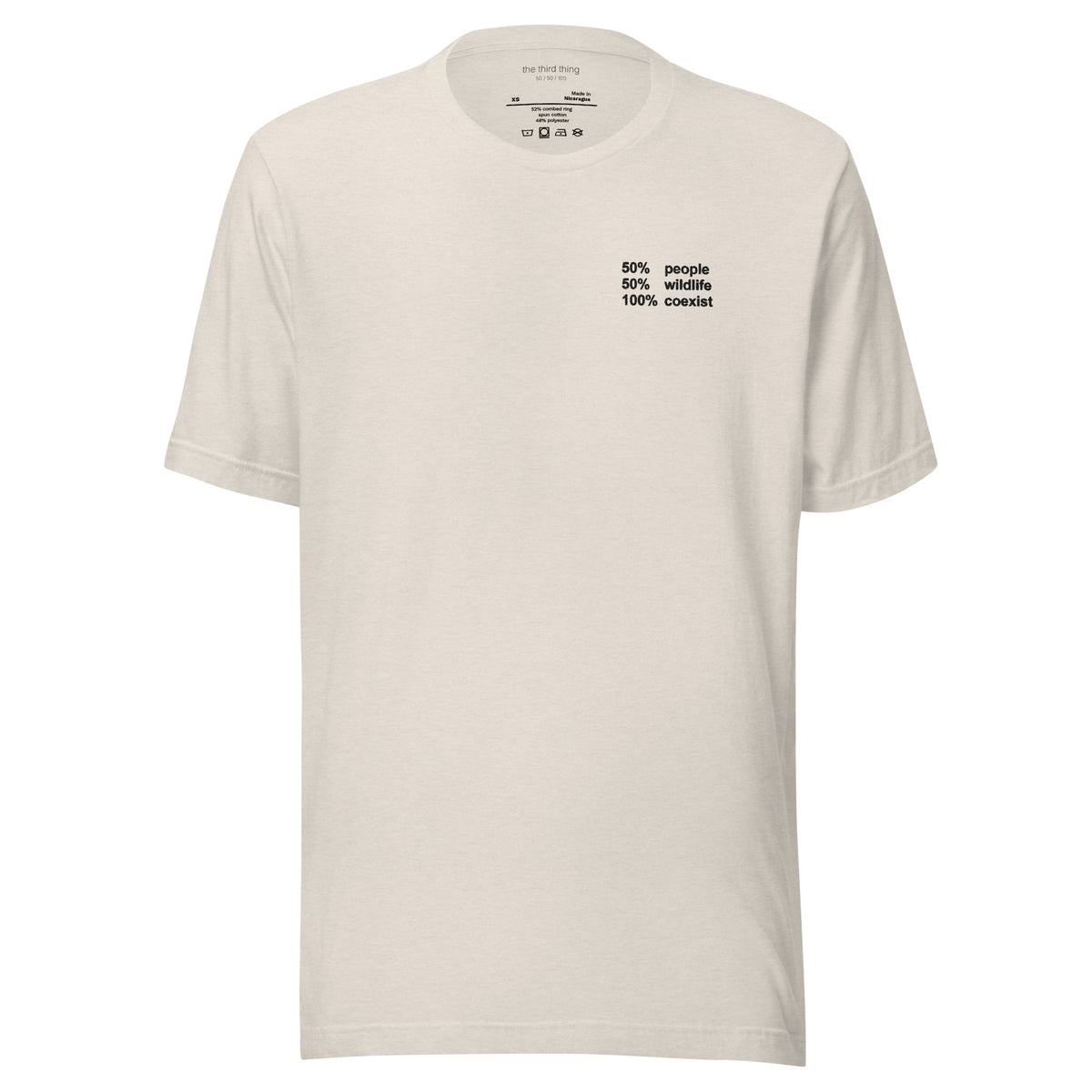 COEXIST - Heather Dust shirt, product mockup front view