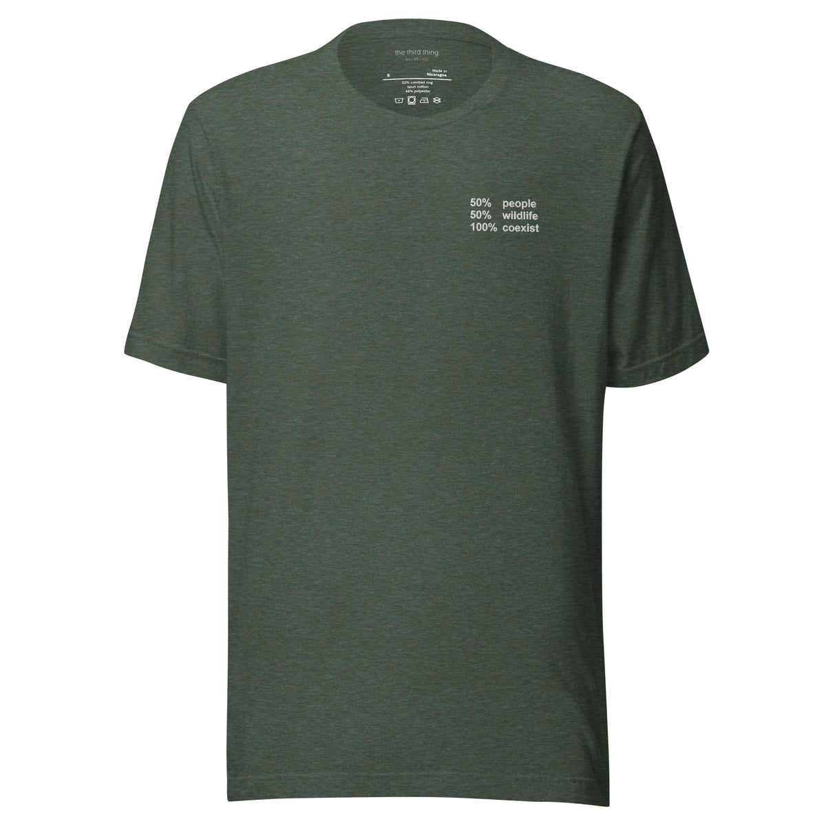 COEXIST - Heather Forest shirt, product mockup front view
