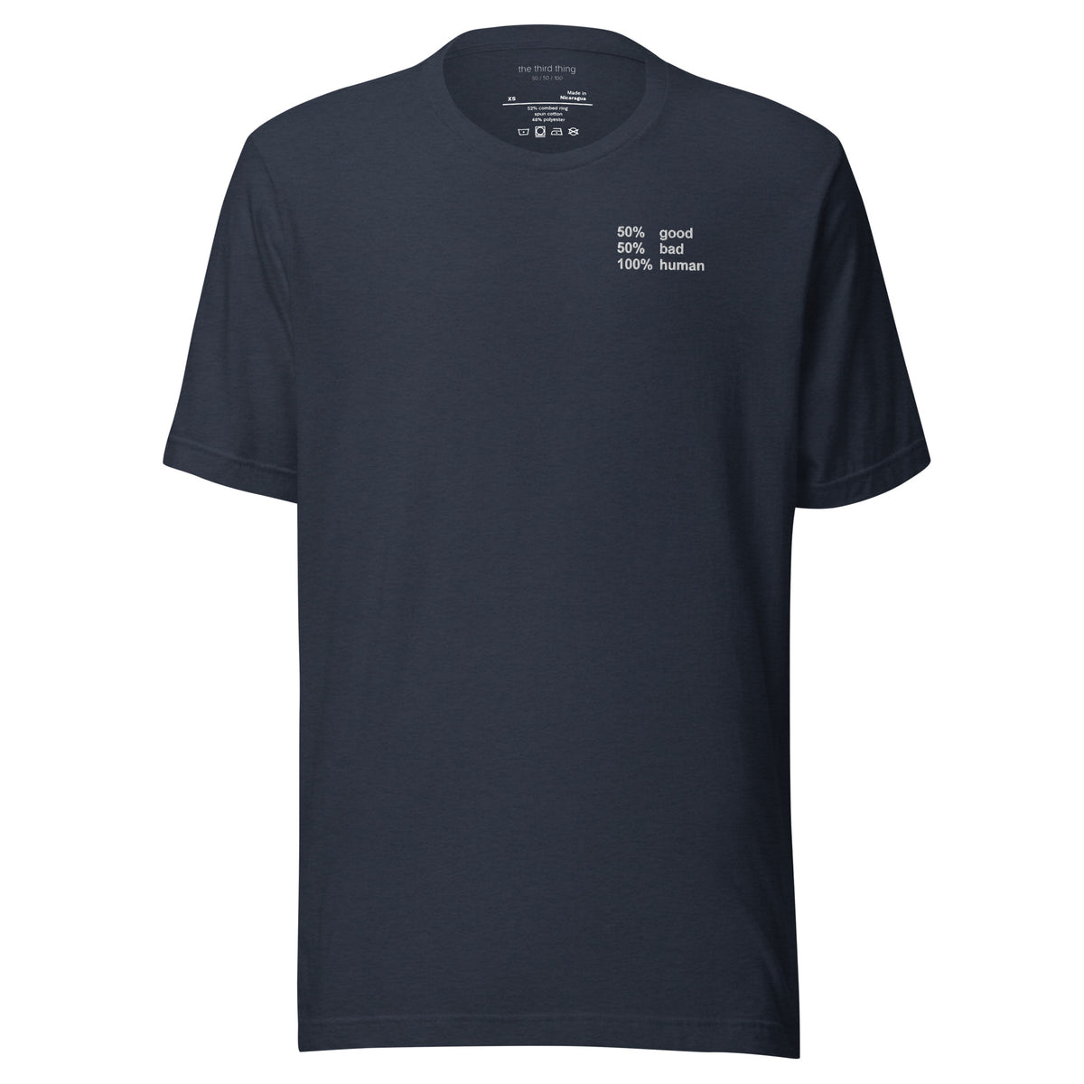 HUMAN - Heather Navy shirt, product mockup front view