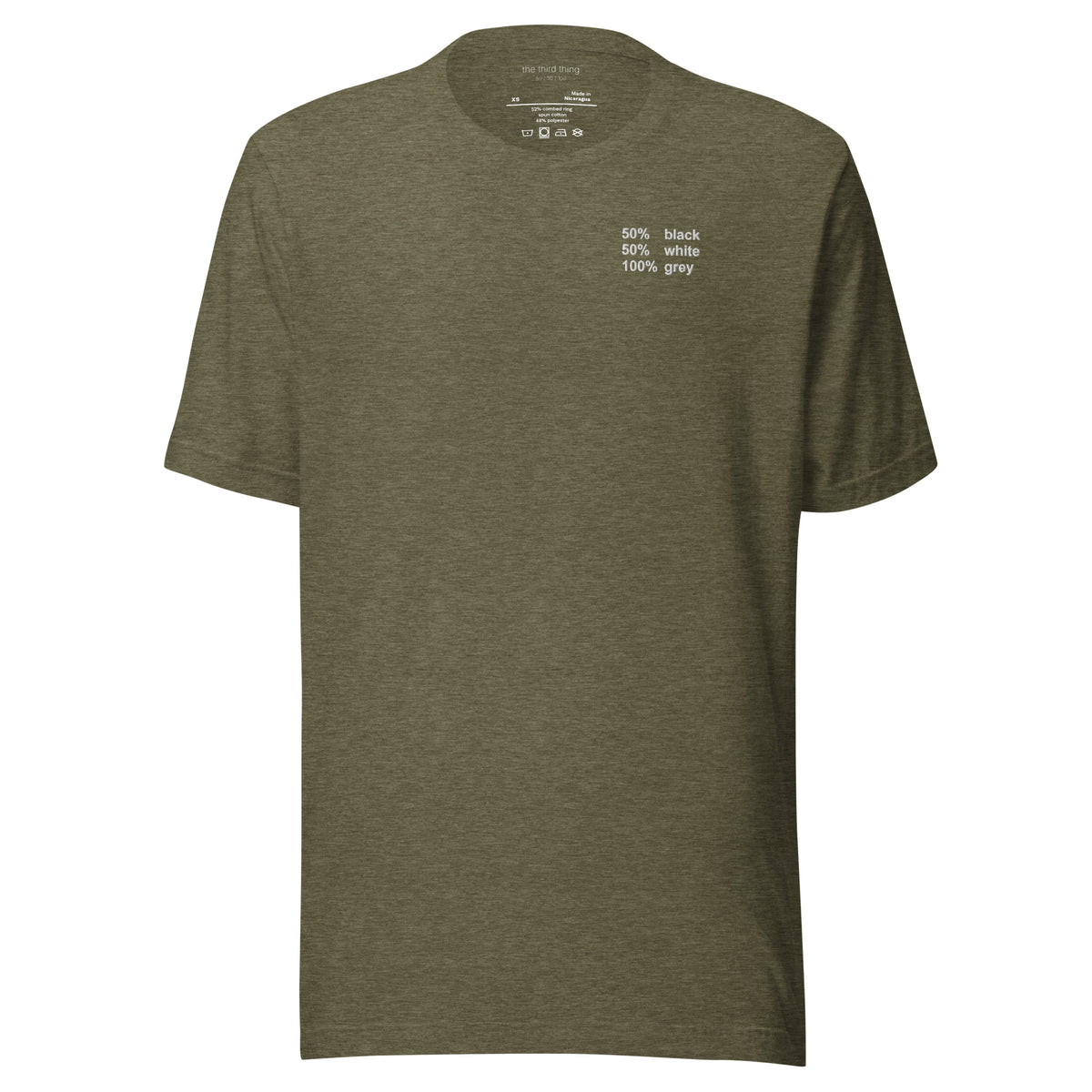 GREY - Heather Olive shirt, product mockup front view