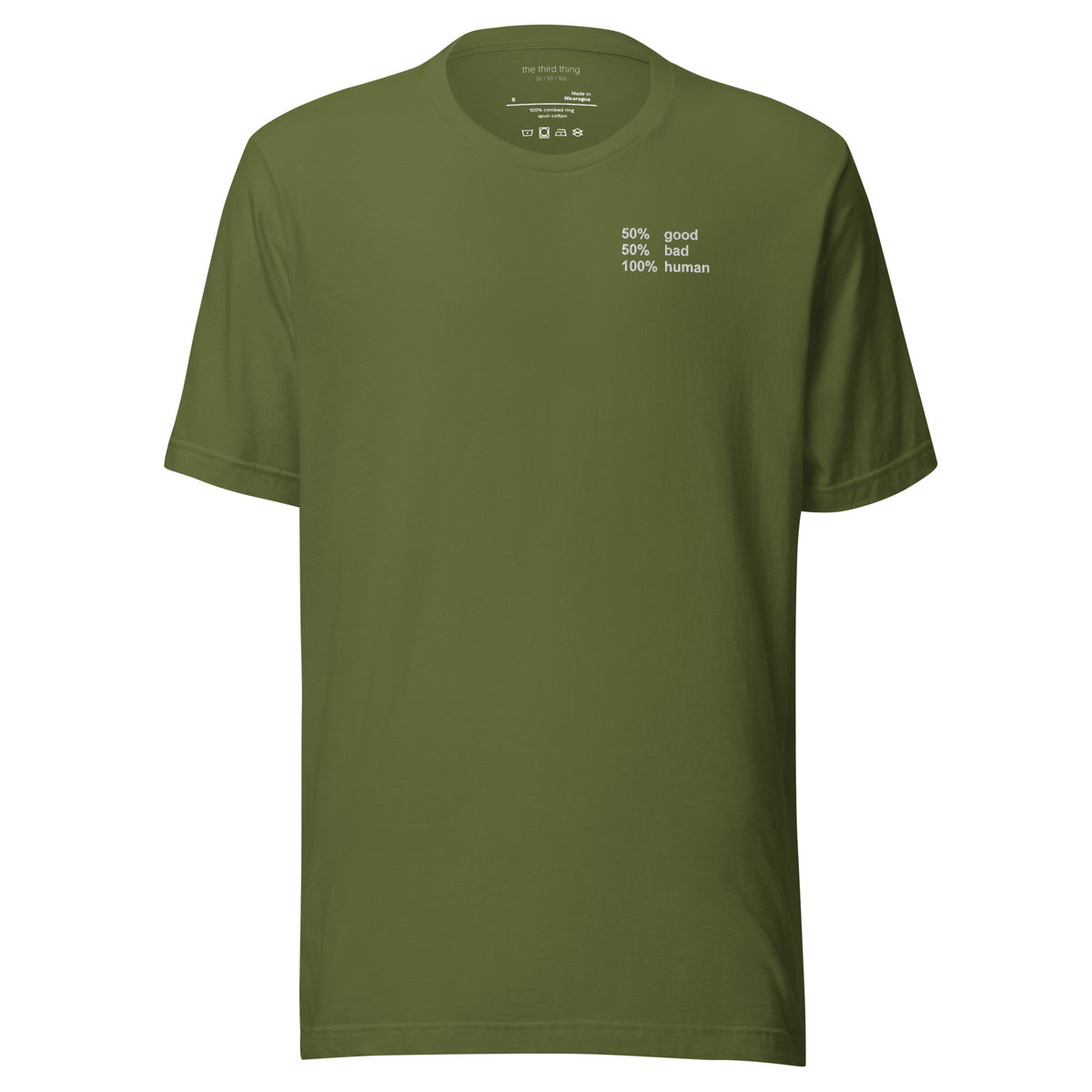 HUMAN - Olive shirt, product mockup front view