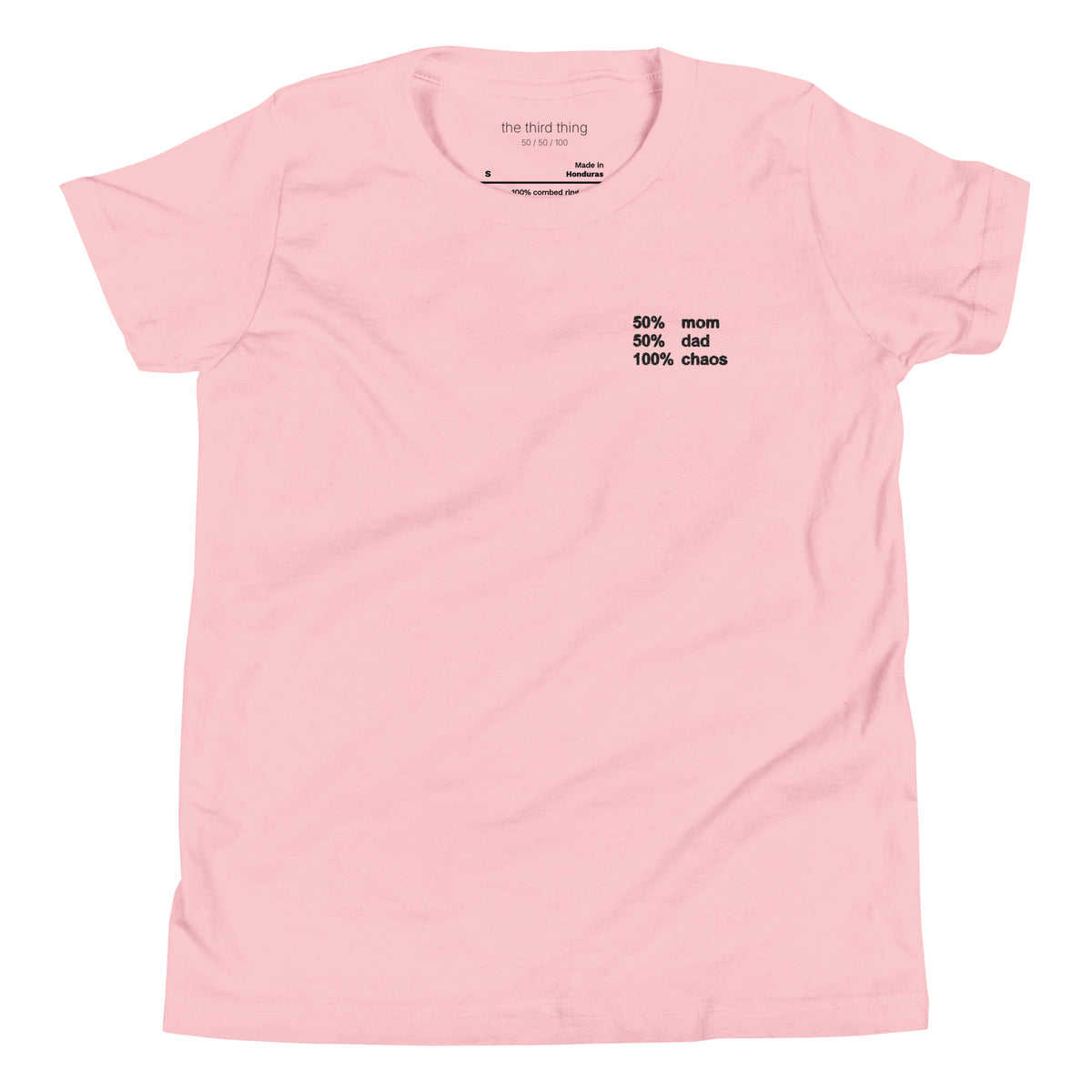 CHAOS - Youth Pink shirt, product mockup front view